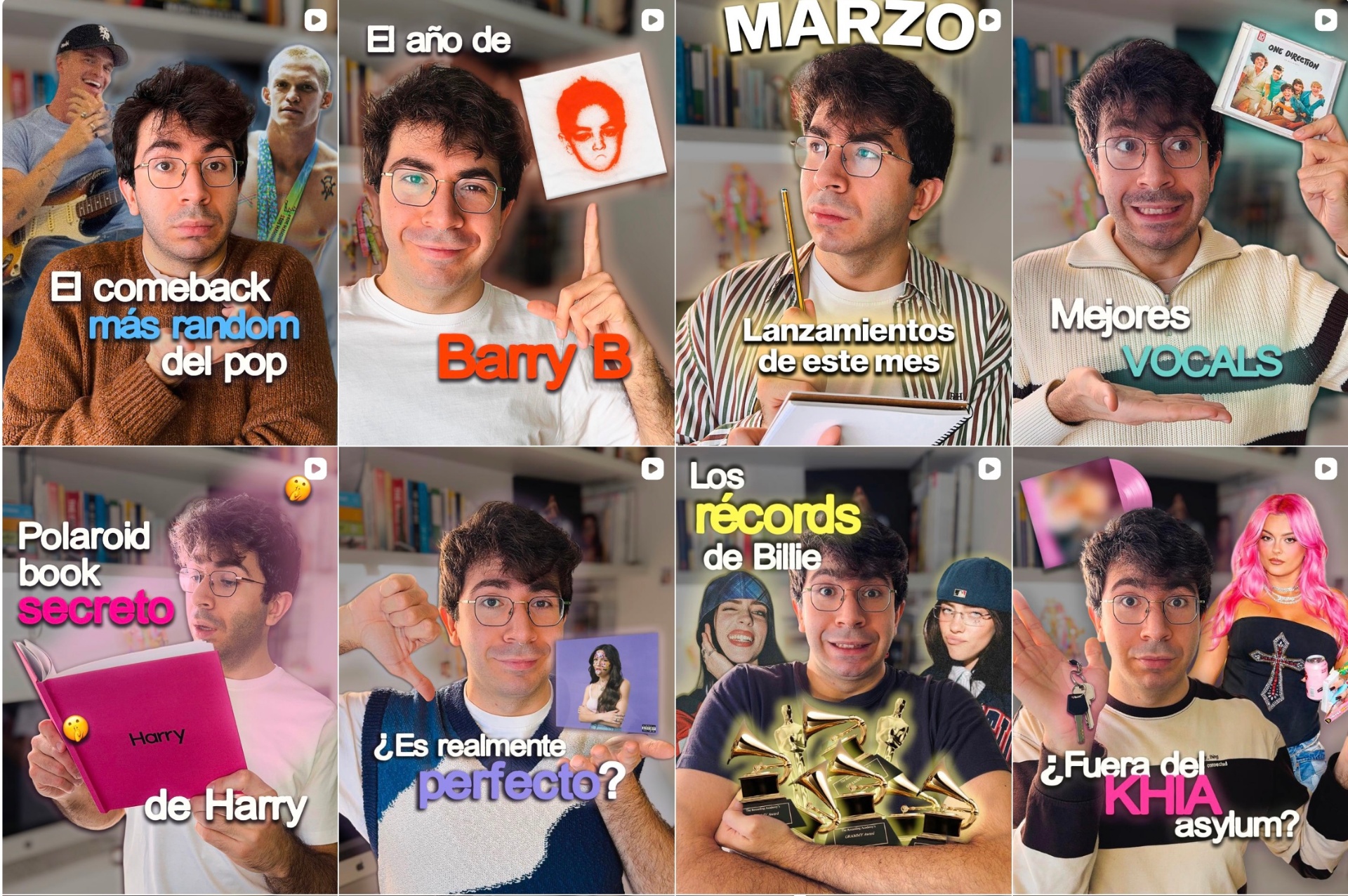 Portadas rediseñadas del feed de TikTok de @jajasergio con color, recursos visuales y títulos optimizados